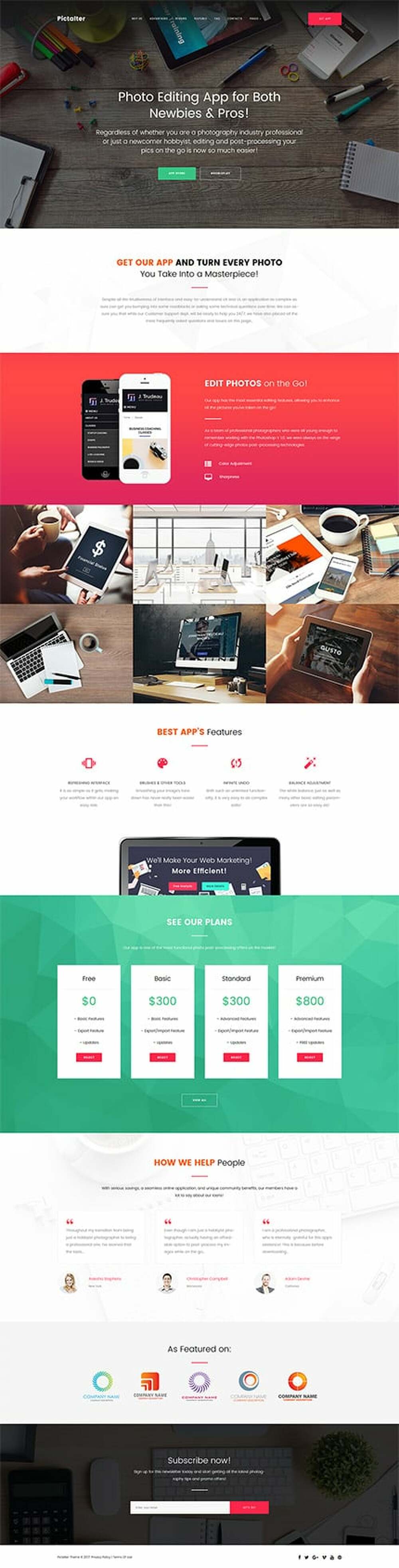 Pictalter - Photo Editing App Landing Page Template